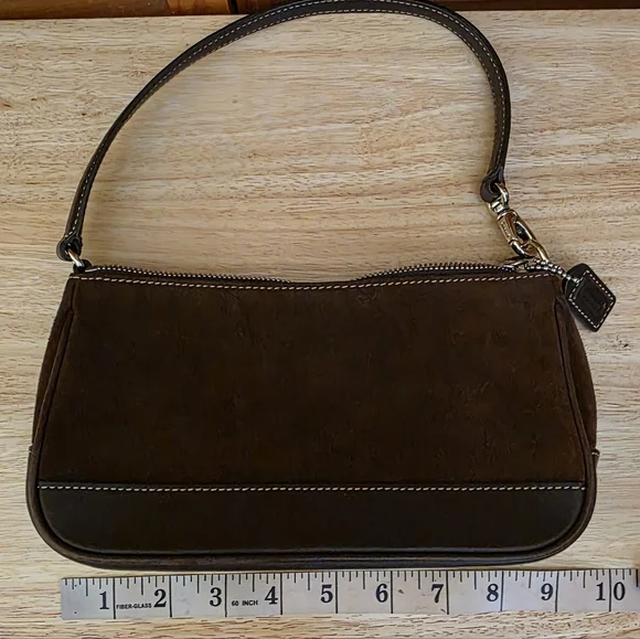 Vintage Coach Hampton Demi Baguette Brown Suede And Leather Shoulder Bag - Picture 15 of 16